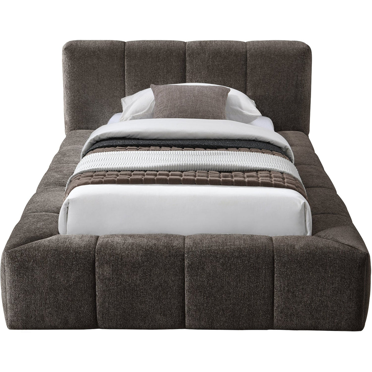Carlin Brown Chenille Fabric Upholstered Bed