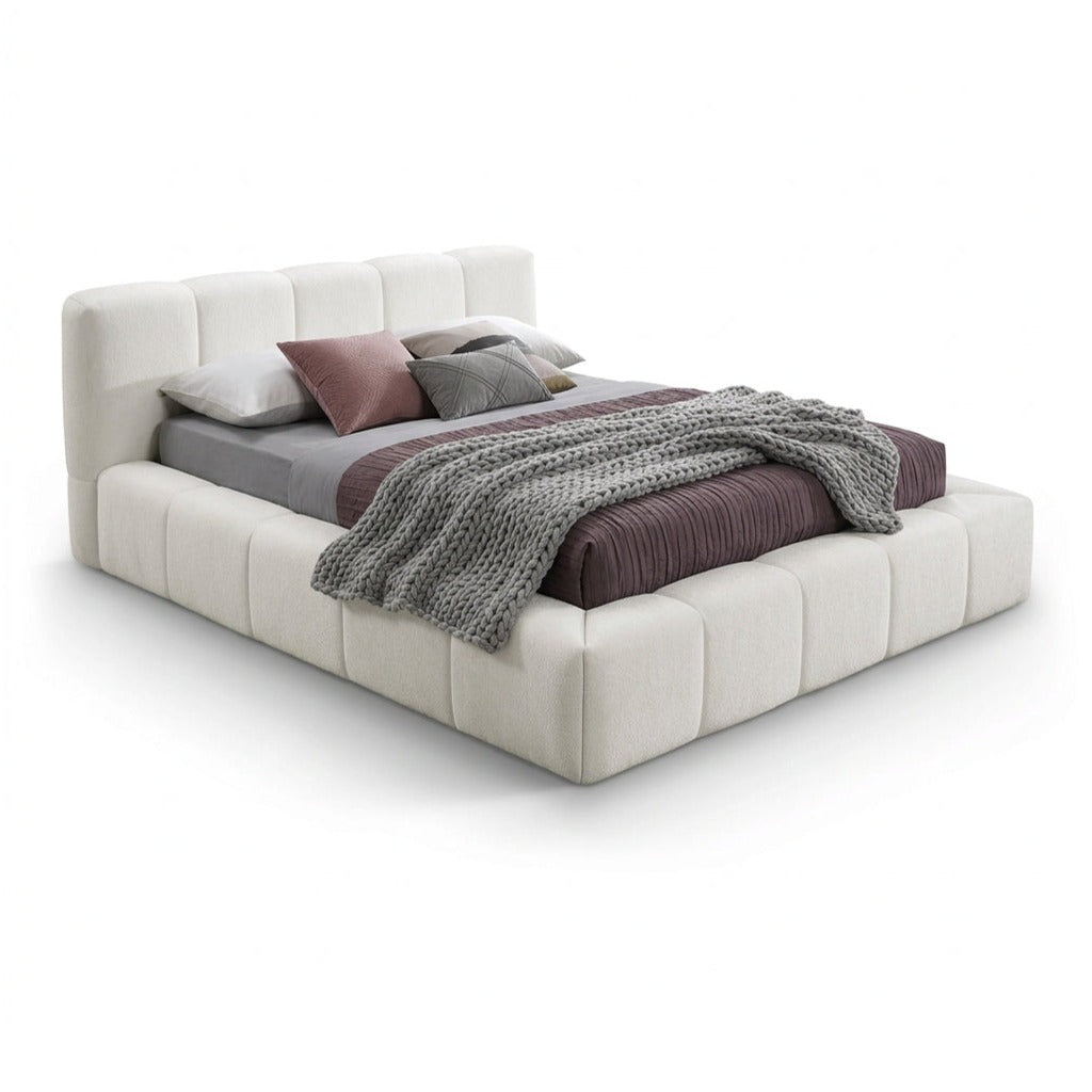 Carlin Cream Chenille Fabric Upholstered Bed