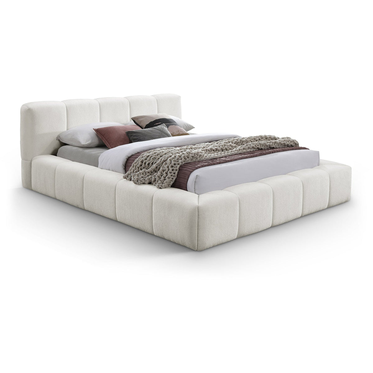 Carlin Cream Chenille Fabric Upholstered Bed