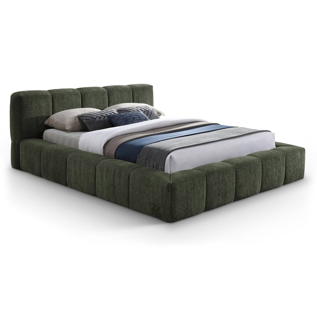 Carlin Olive Chenille Fabric Upholstered Bed