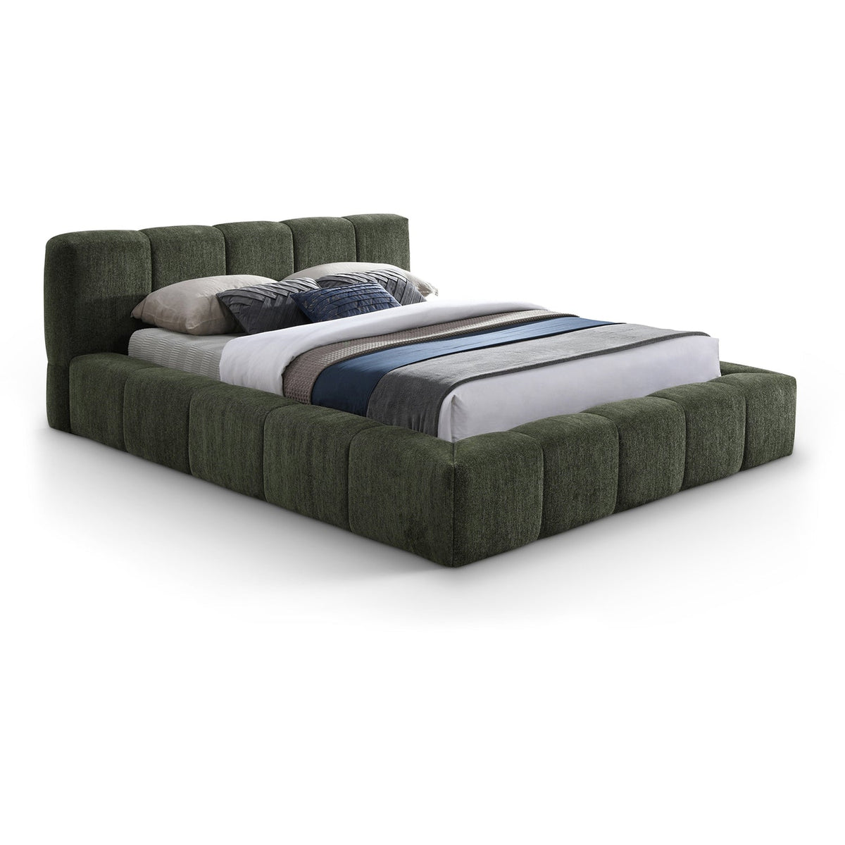 Carlin Olive Chenille Fabric Upholstered Bed