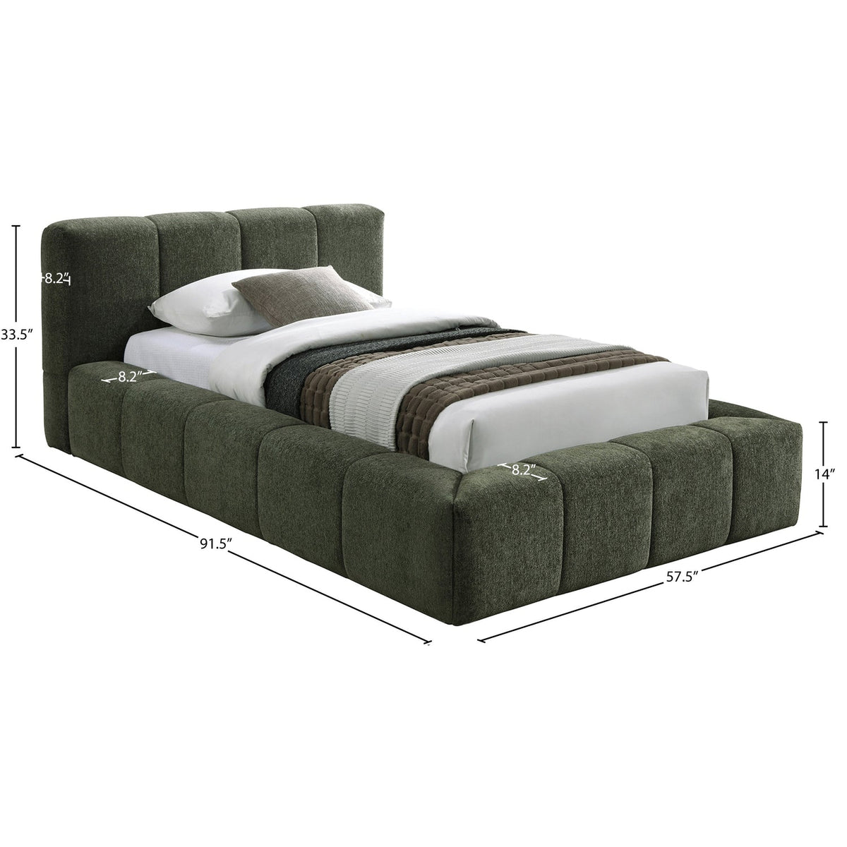 Carlin Olive Chenille Fabric Upholstered Bed
