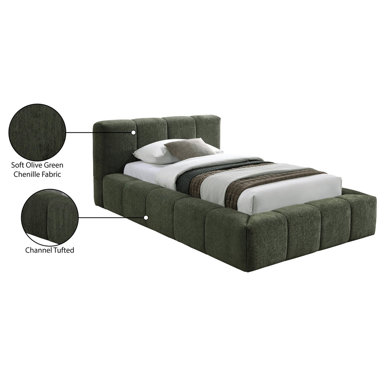 Carlin Olive Chenille Fabric Upholstered Bed
