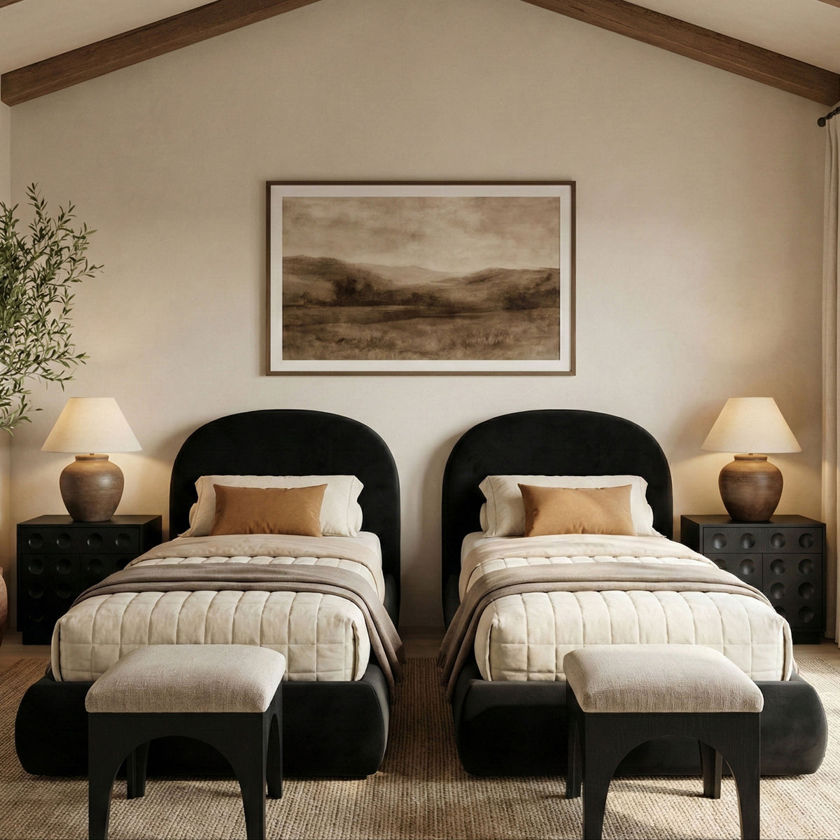 Celine Black Velvet Upholstered Bed