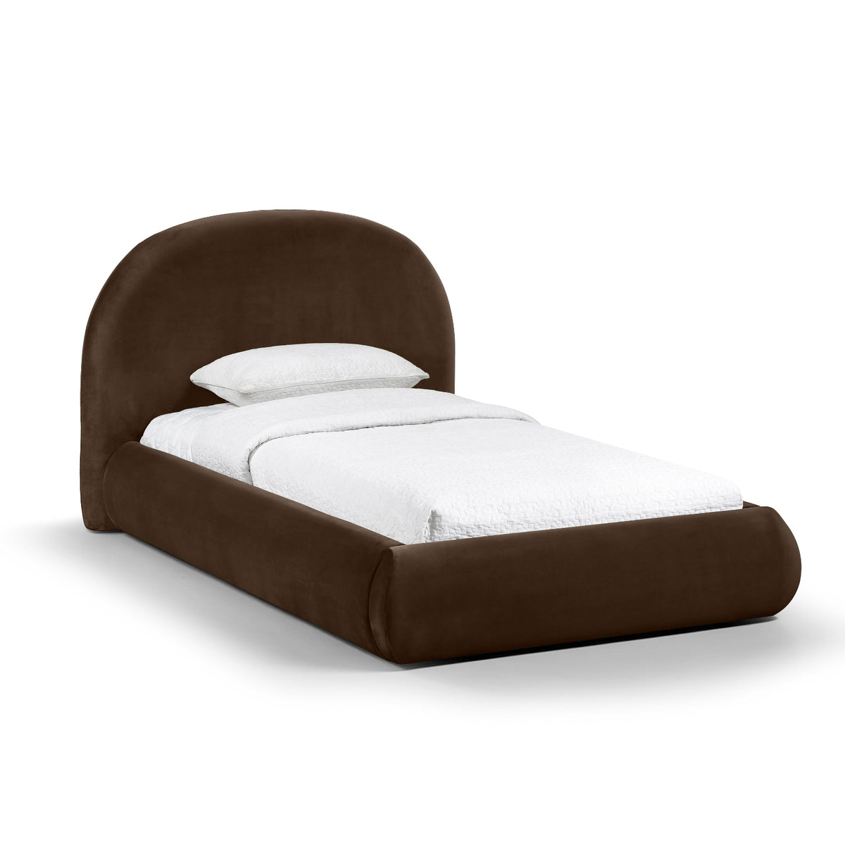 Celine Brown Velvet Upholstered Bed in brown velvet, primary product view
