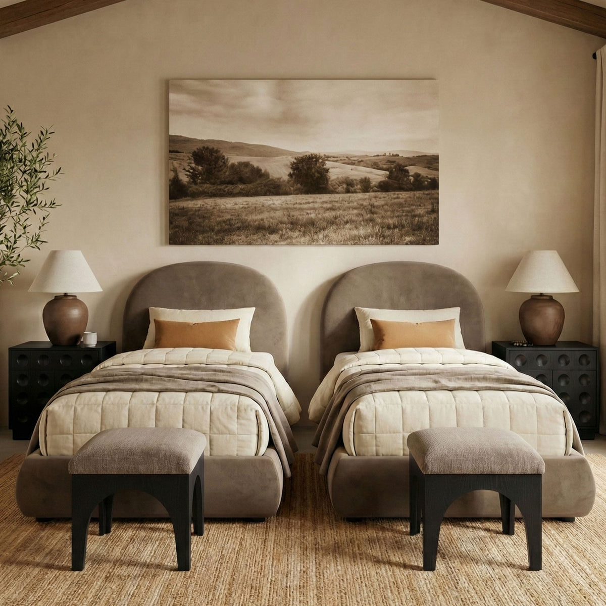 Celine Taupe Velvet Upholstered Bed