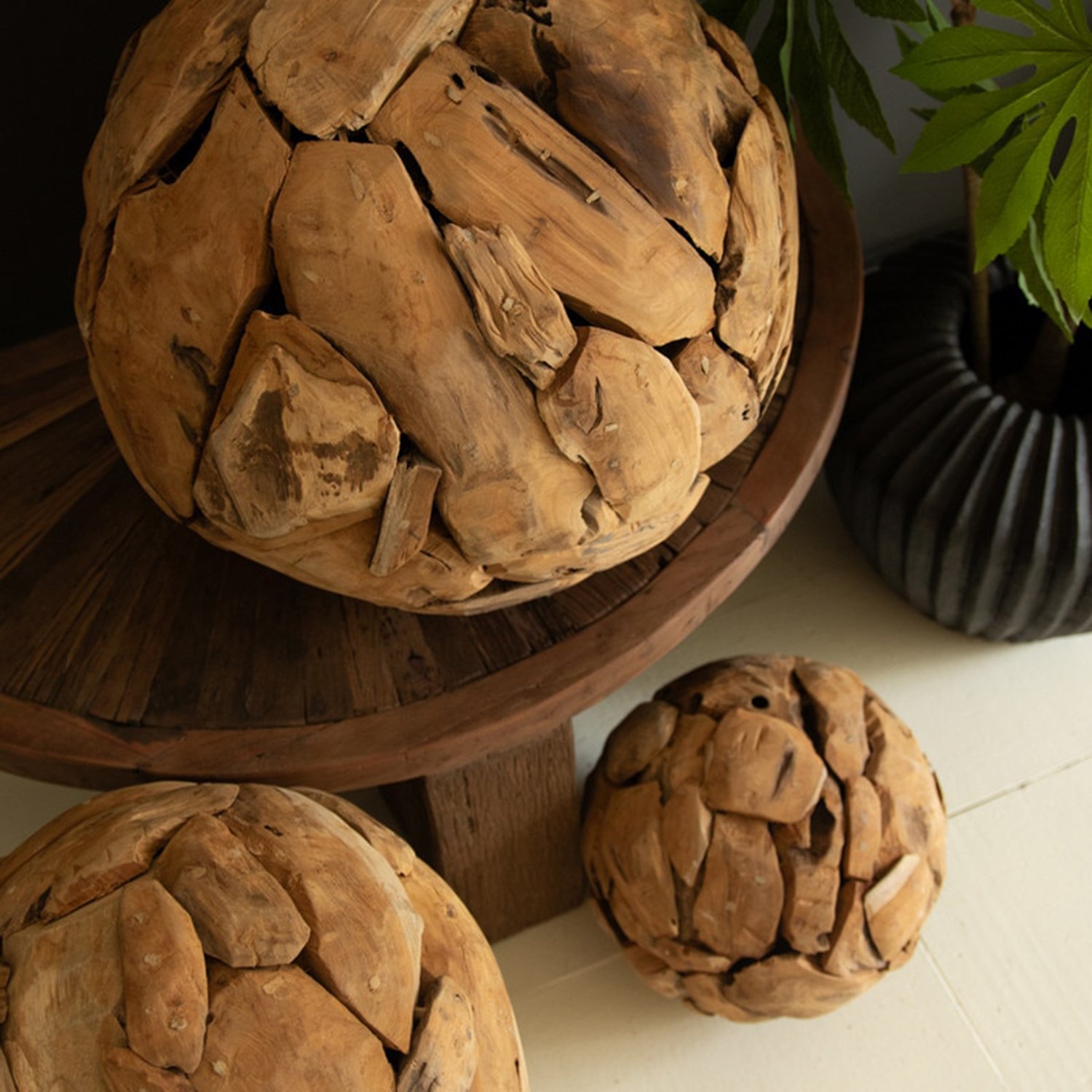 Recycled Teakwood Sphere Set of 3