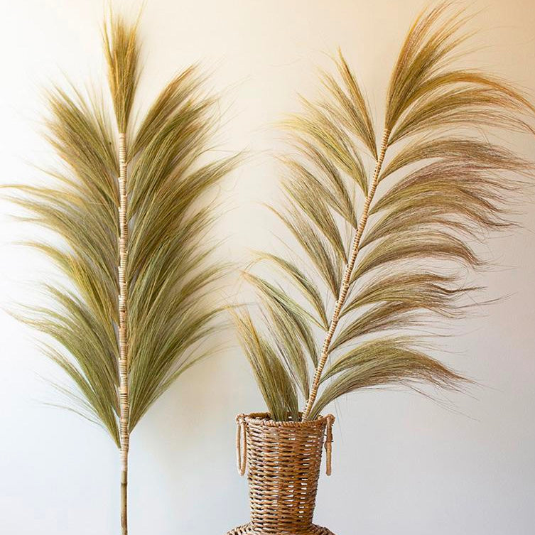 Decorative Palm Fans with Bamboo Stem Set of 6