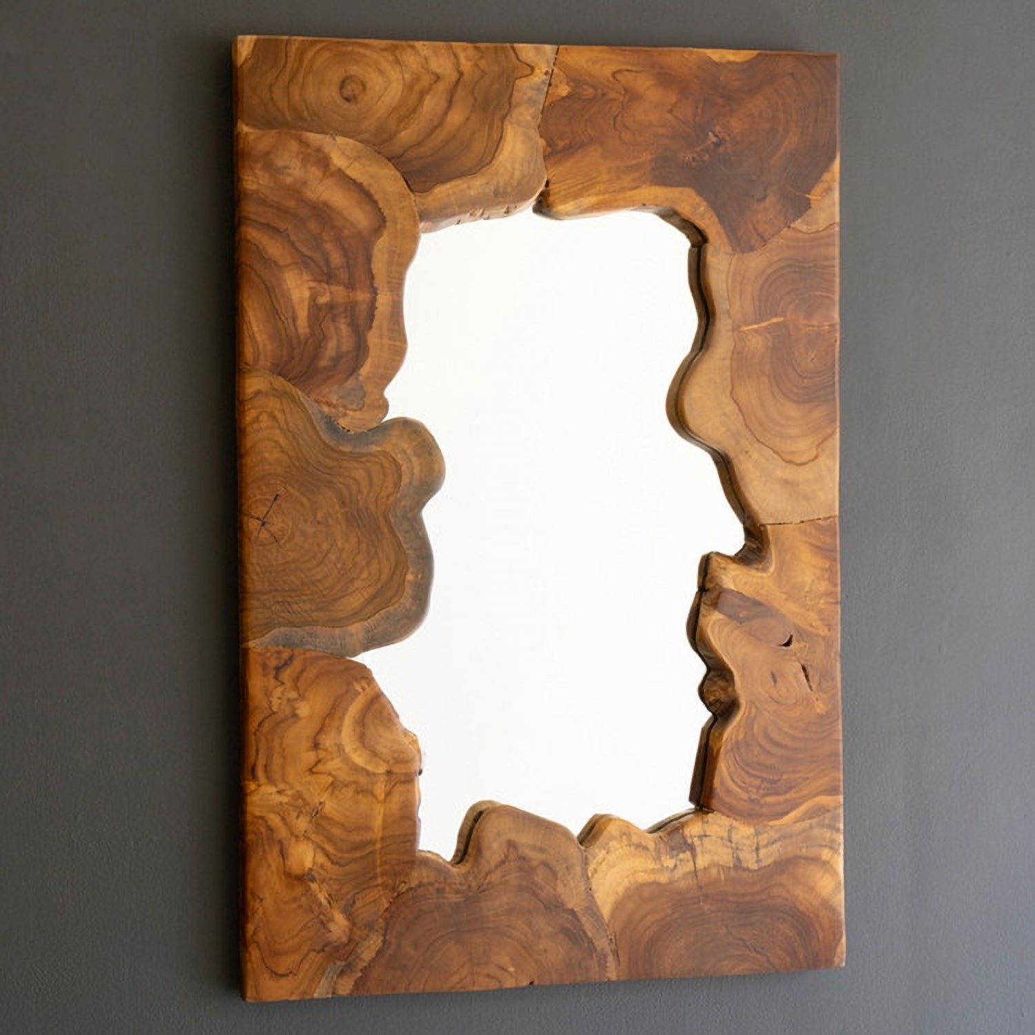 Live Edge Teakwood Framed Puzzle Mirror