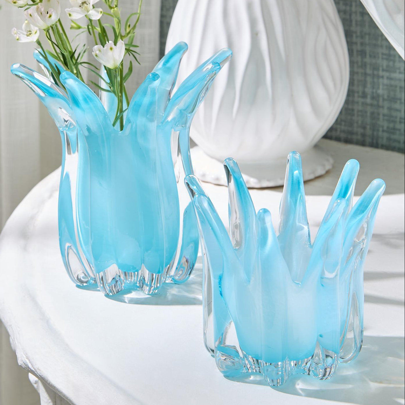 Blue Glass Candle Holder/Vase Set of 3