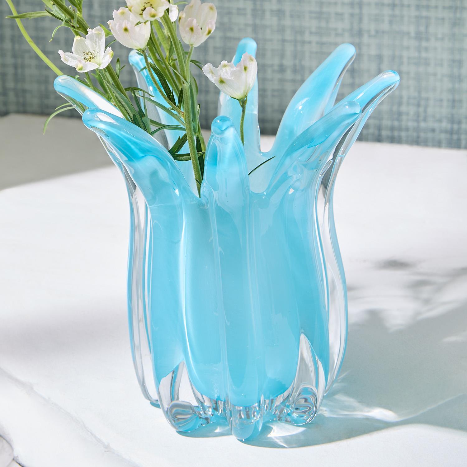 Blue Glass Candle Holder/Vase Set of 3