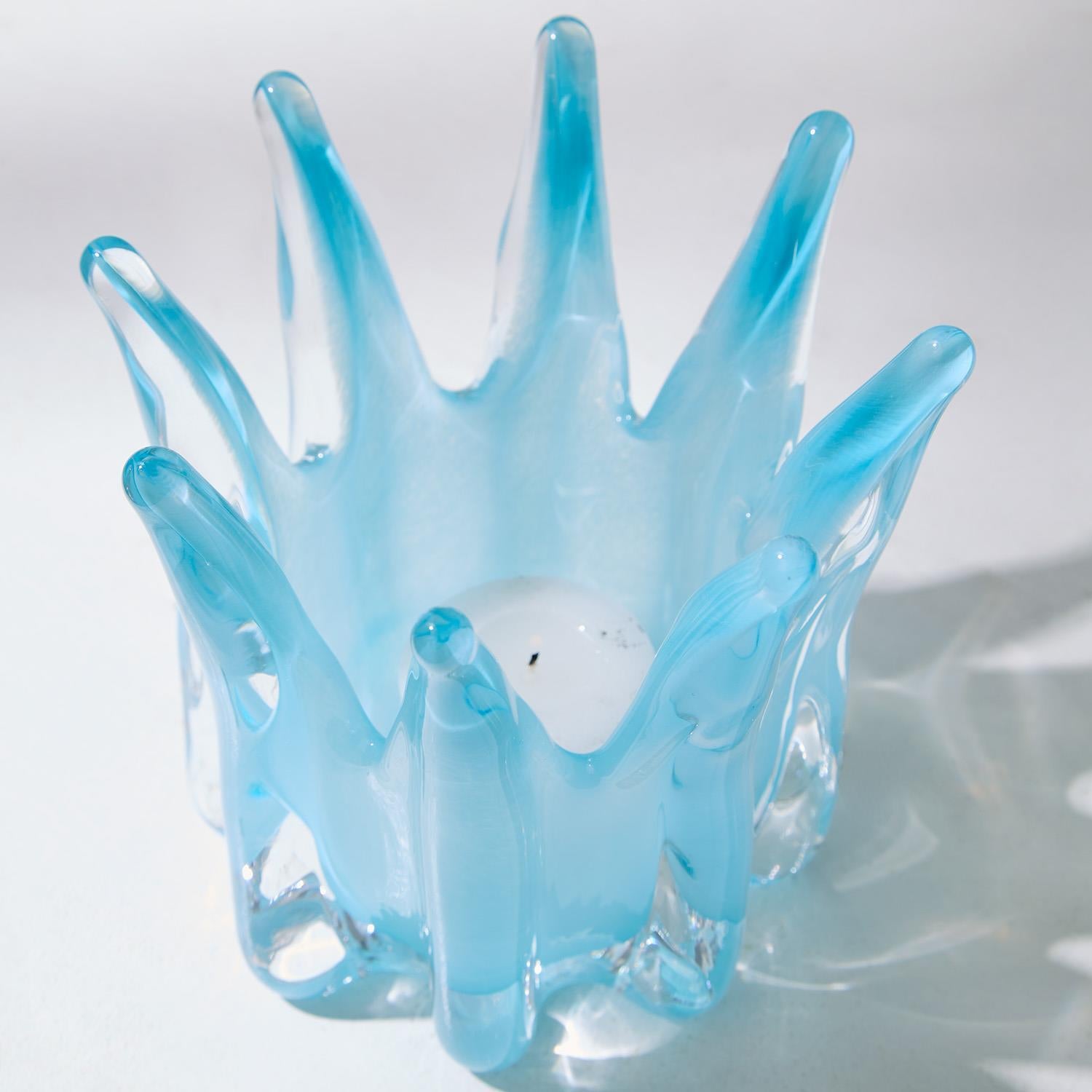 Blue Glass Candle Holder/Vase Set of 3