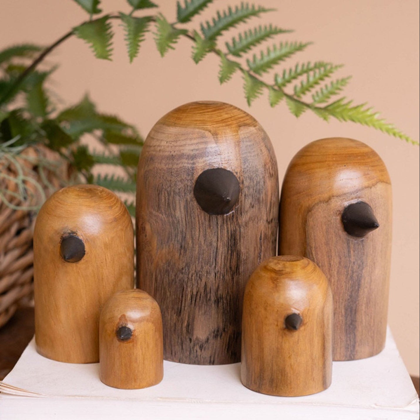 Teakwood Bird Sculpture Set of 5