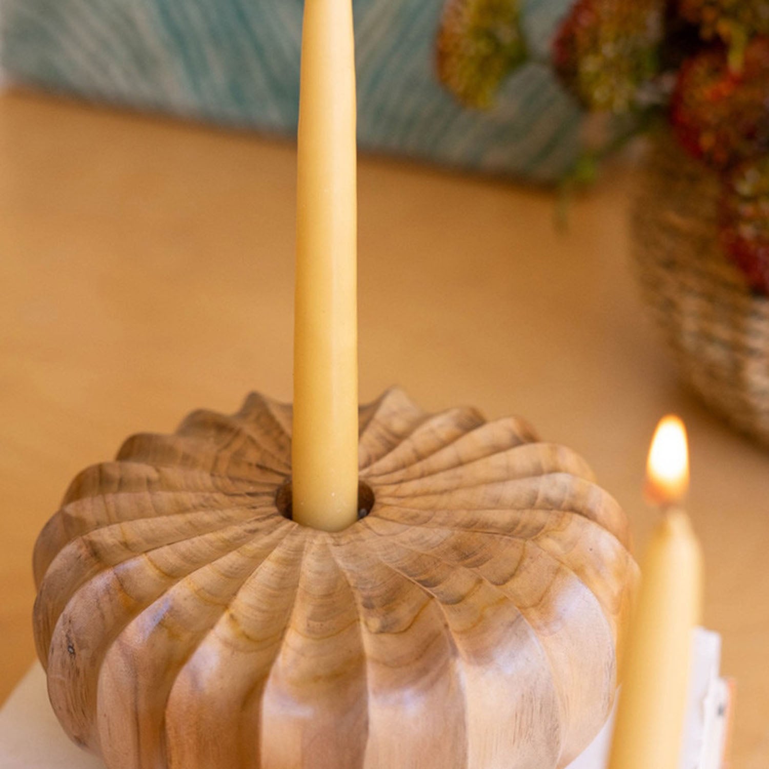 Teakwood Pumpkins Taper Candleholder Set of 2