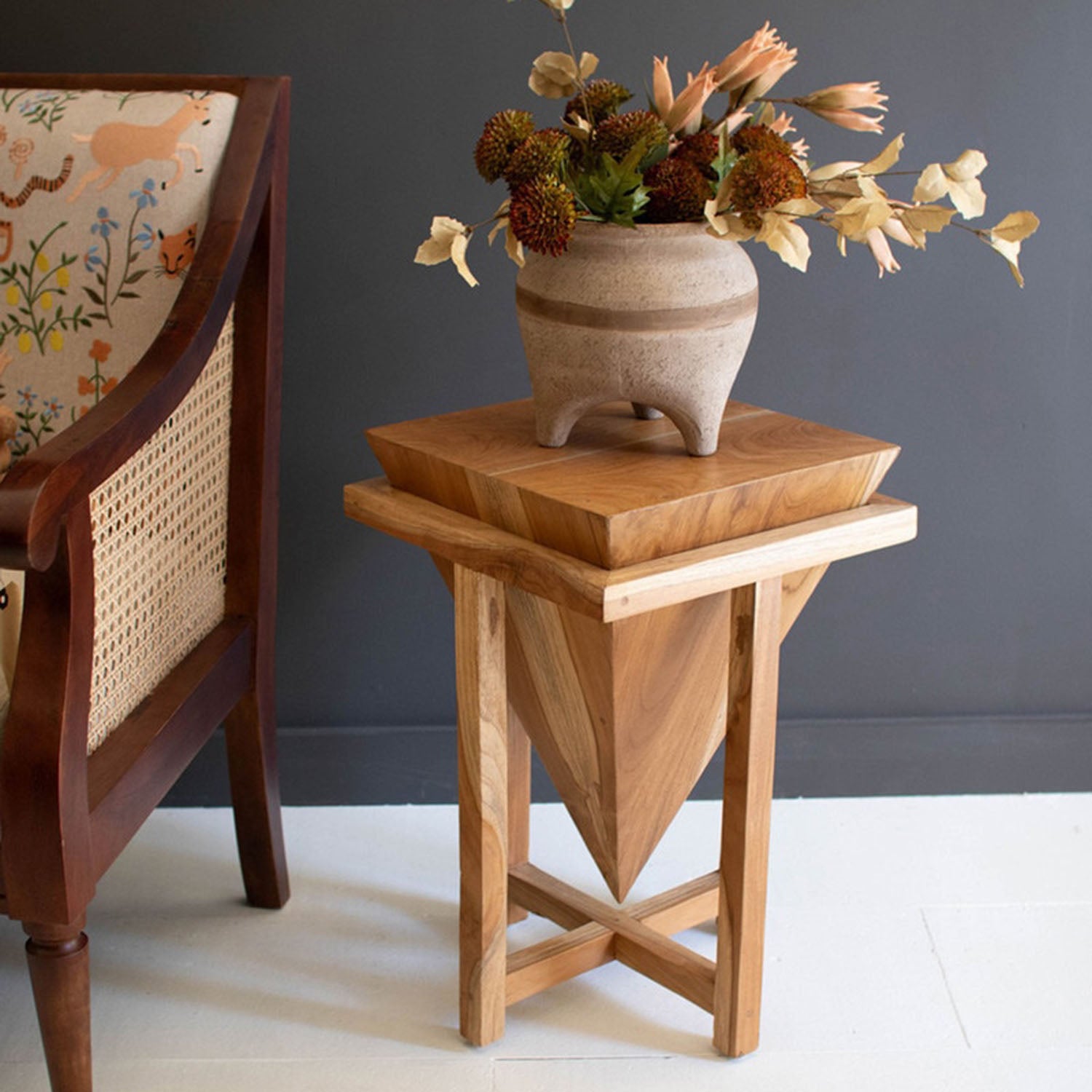 Teakwood Pyramid Side Table