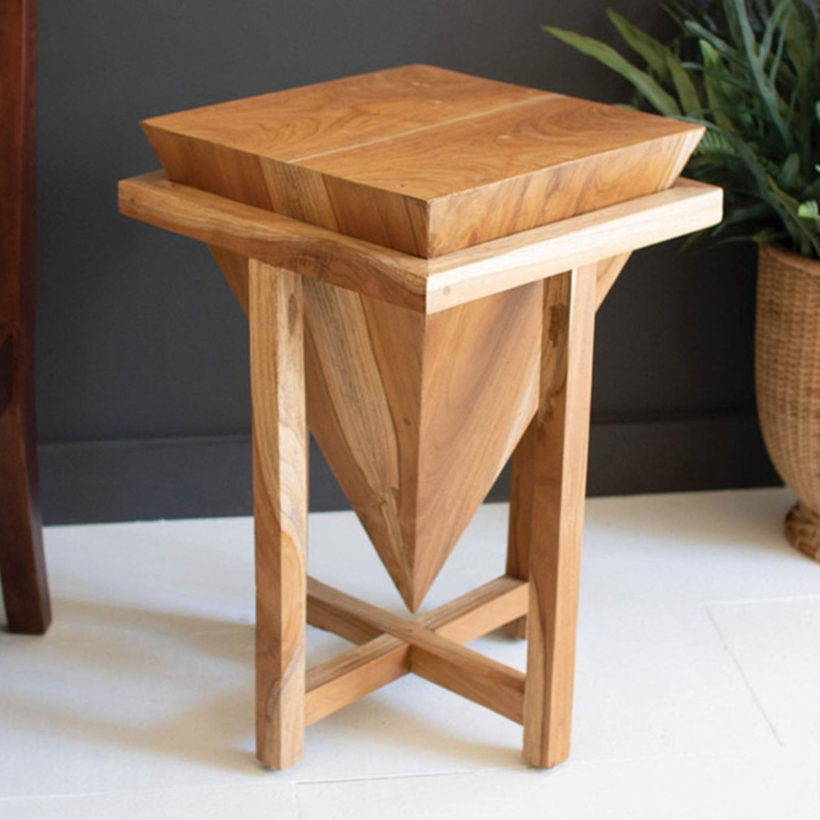 Teakwood Pyramid Side Table