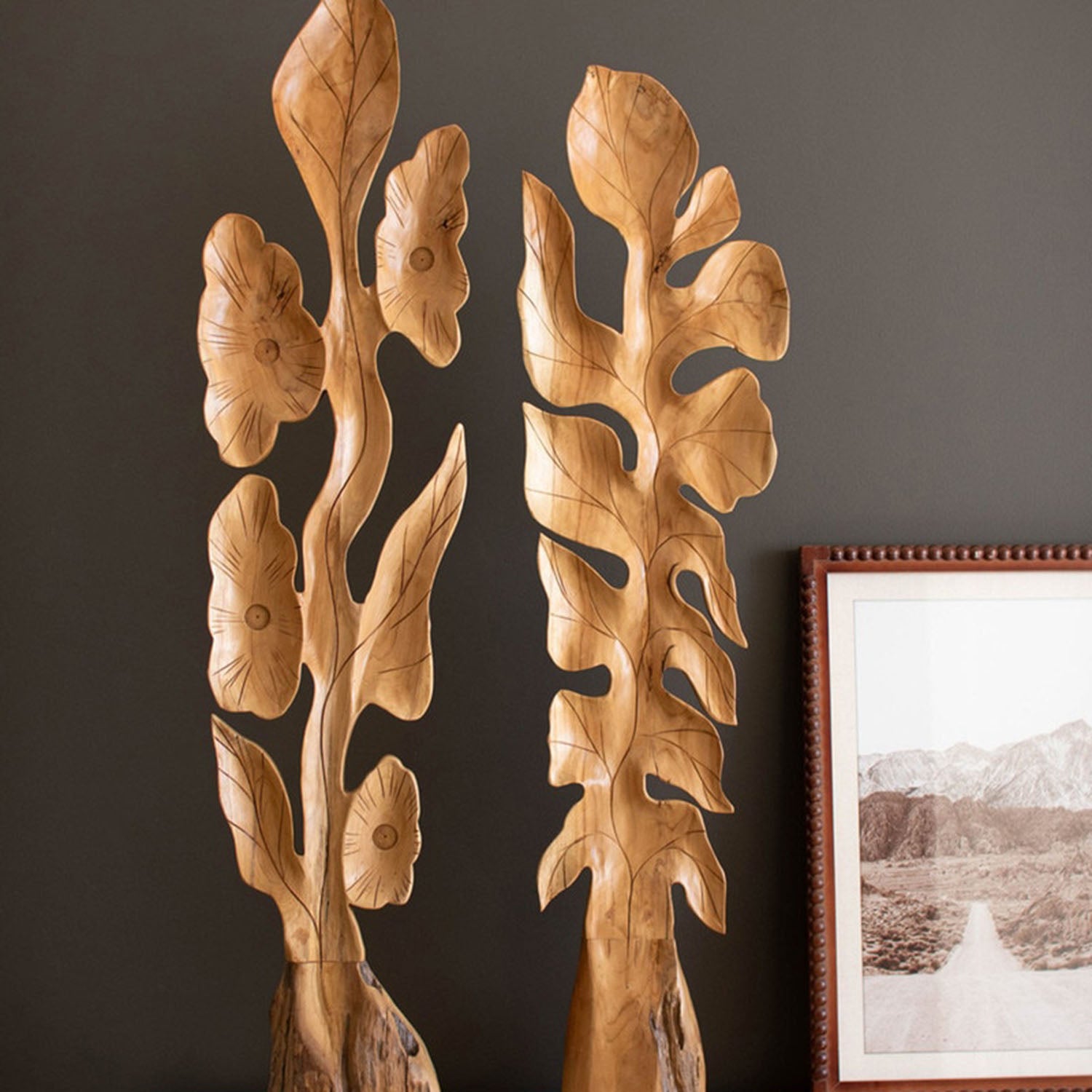 Botanical Teakwood Sculpture Set of 2