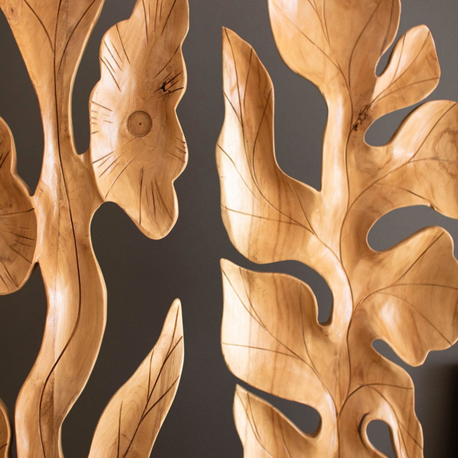 Botanical Teakwood Sculpture Set of 2
