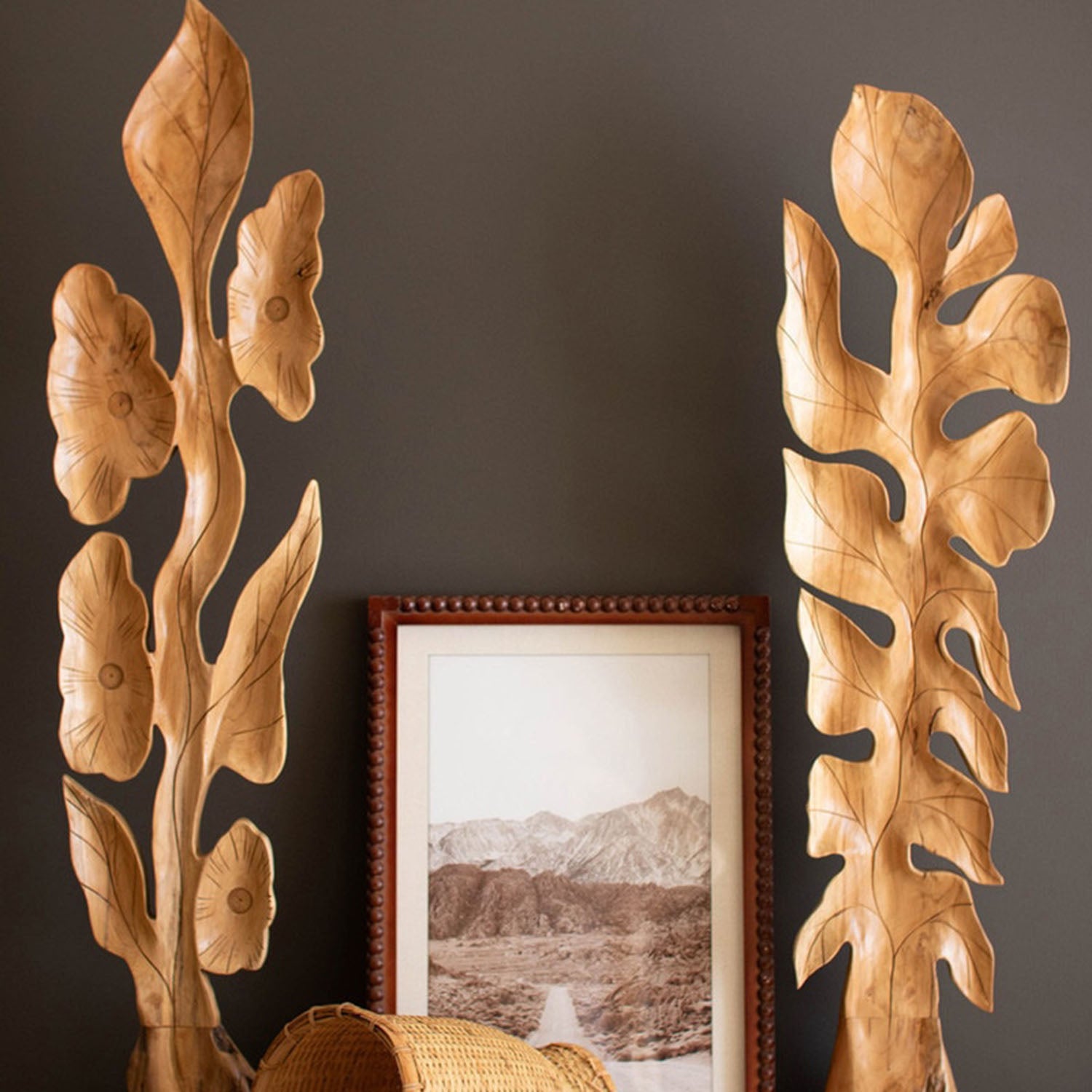 Botanical Teakwood Sculpture Set of 2