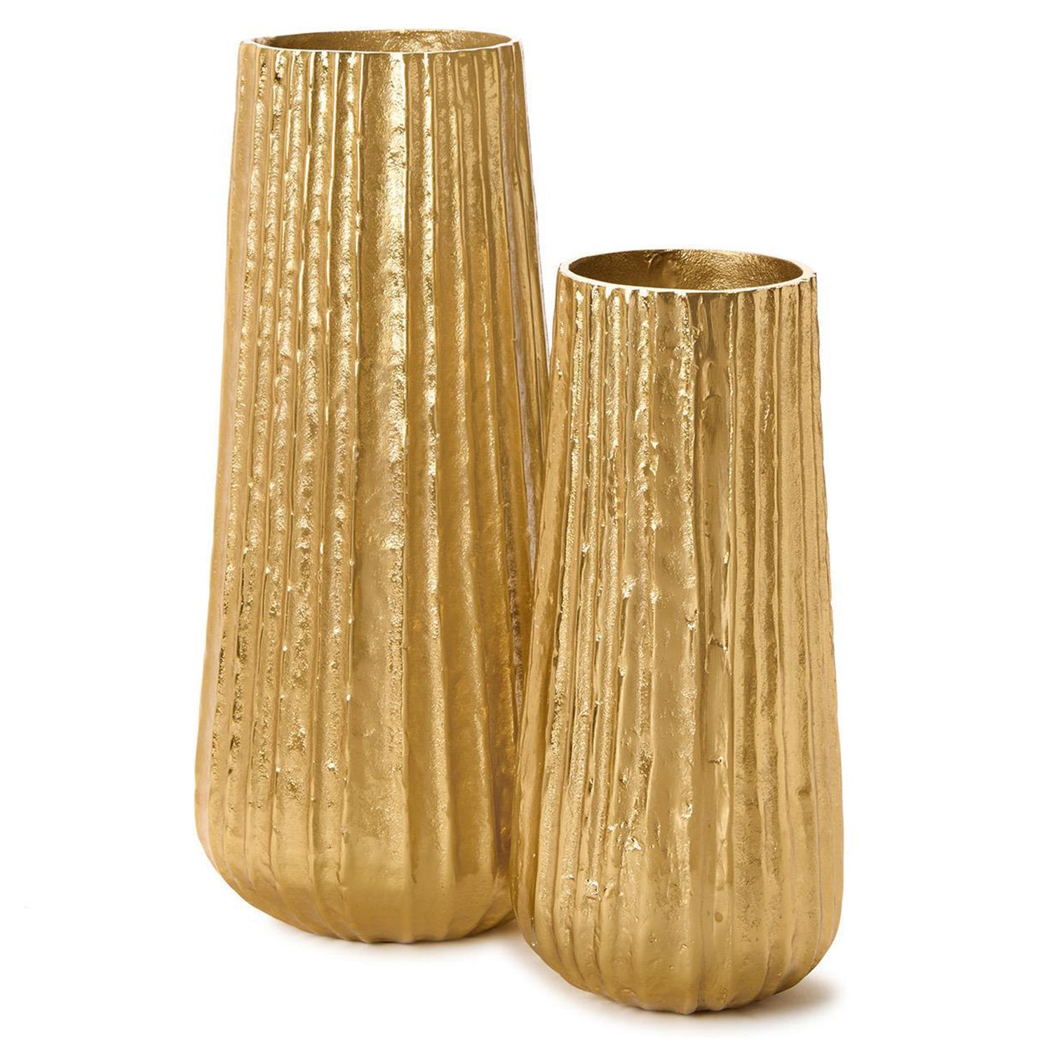 Pleats Cylinder Golden Vase Set of 2