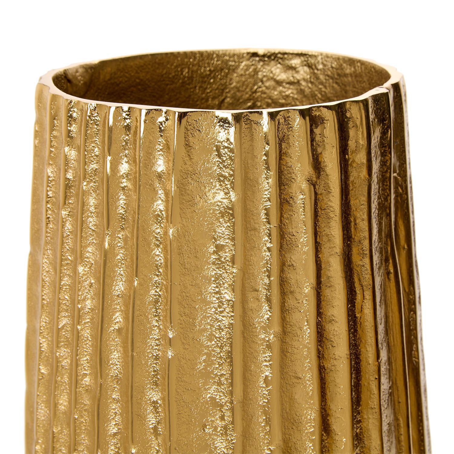 Pleats Cylinder Golden Vase Set of 2