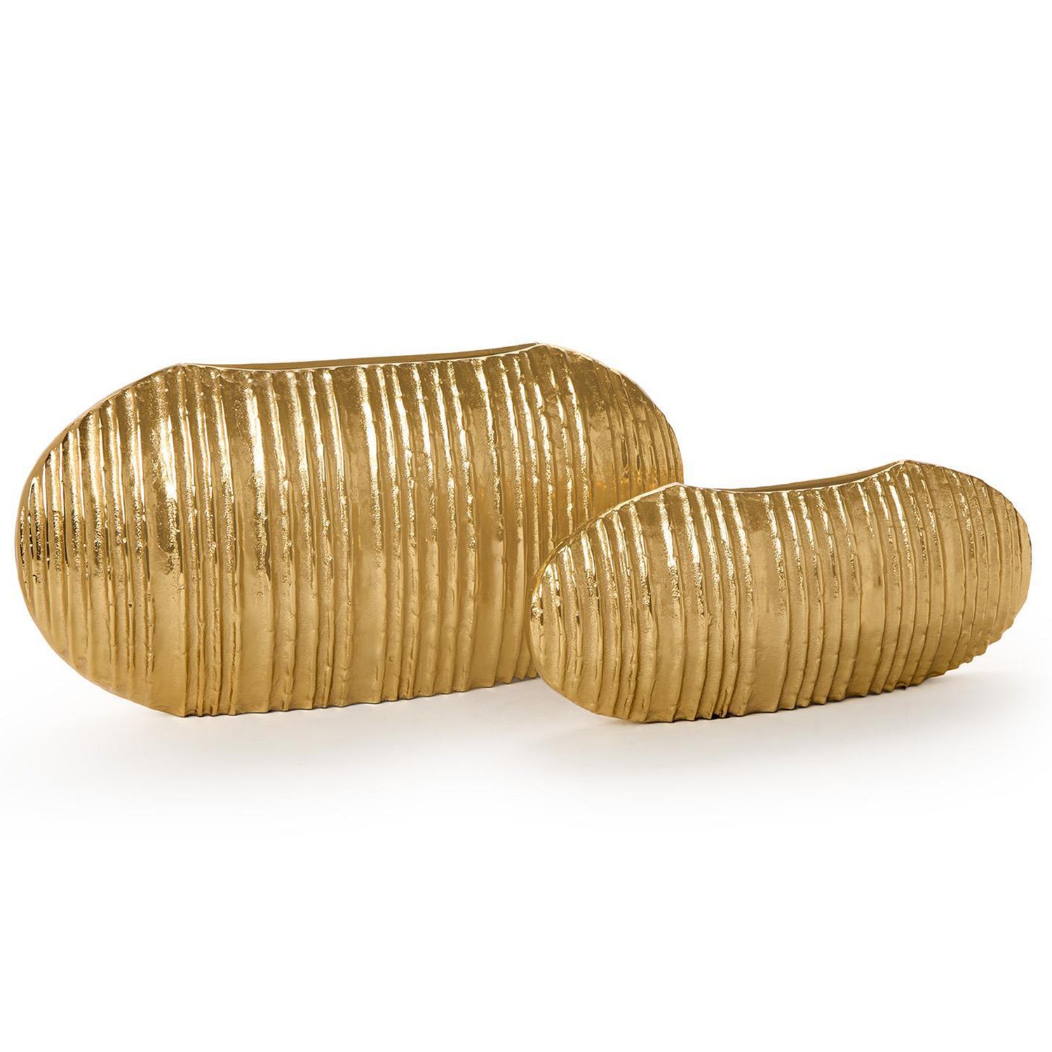 Pleats Oval Golden Vase Set of 2