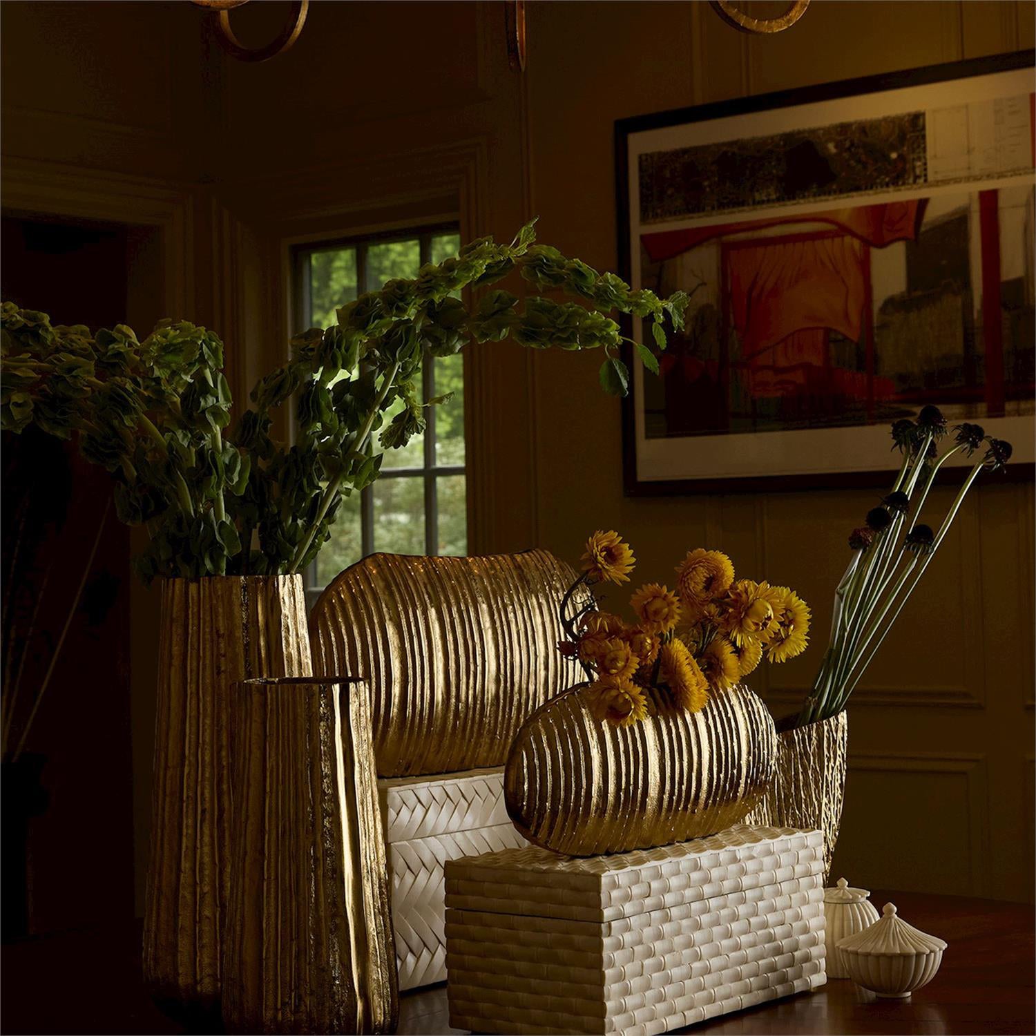 Pleats Oval Golden Vase Set of 2