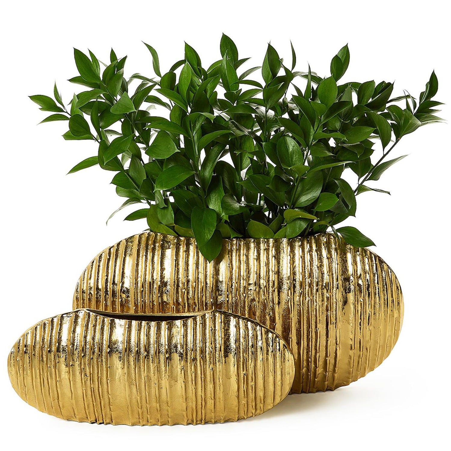 Pleats Oval Golden Vase Set of 2