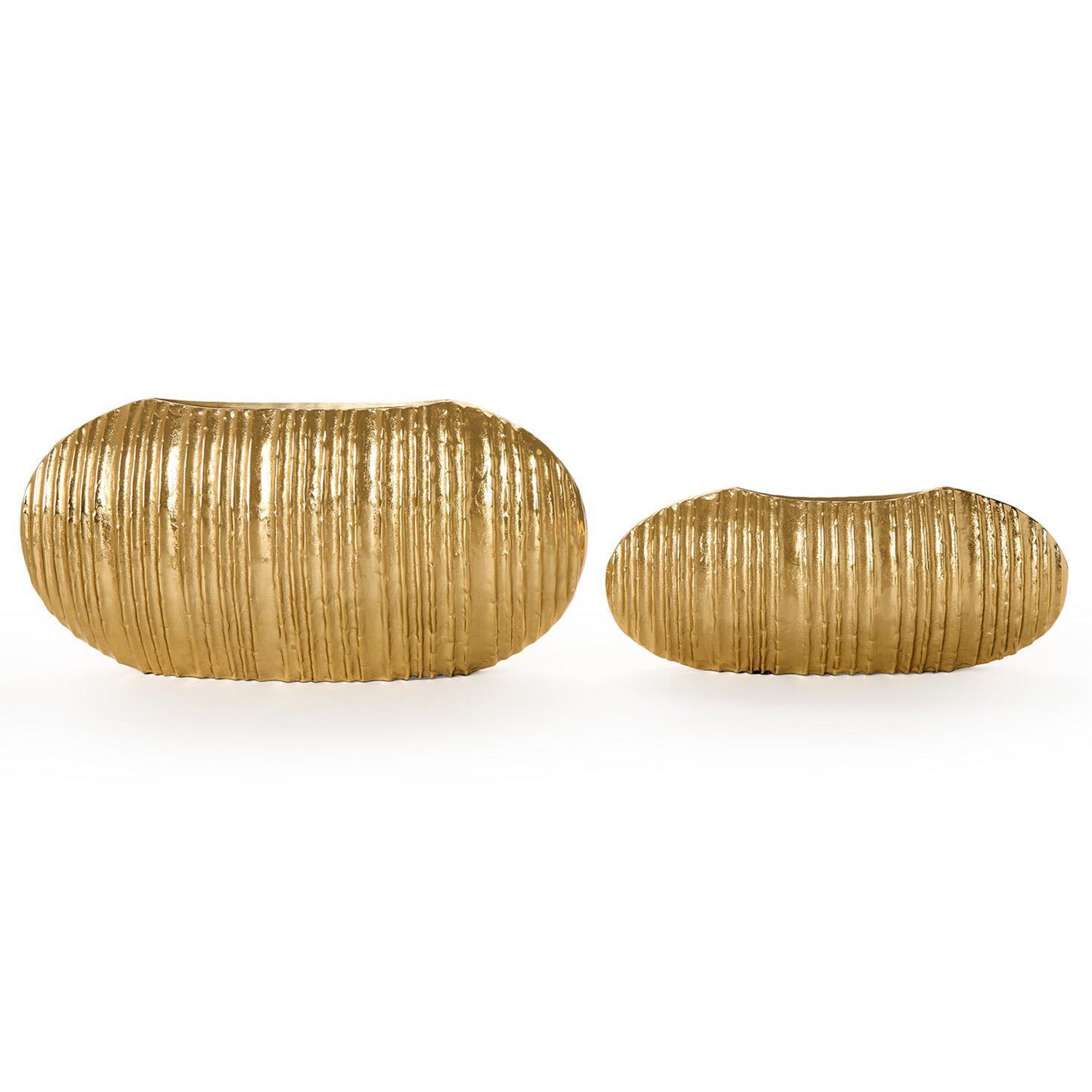 Pleats Oval Golden Vase Set of 2