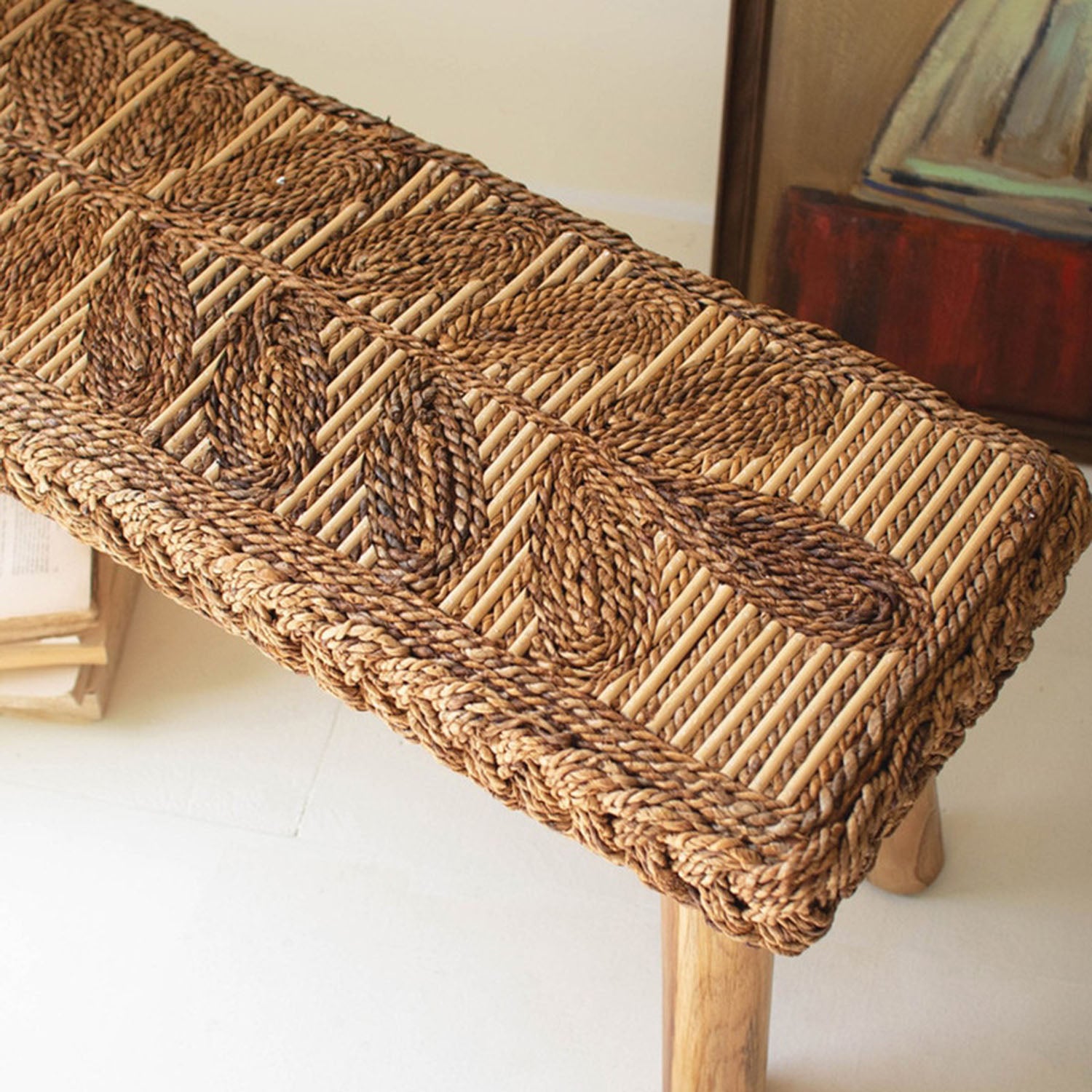 Banana Fiber and Teakwood Bench