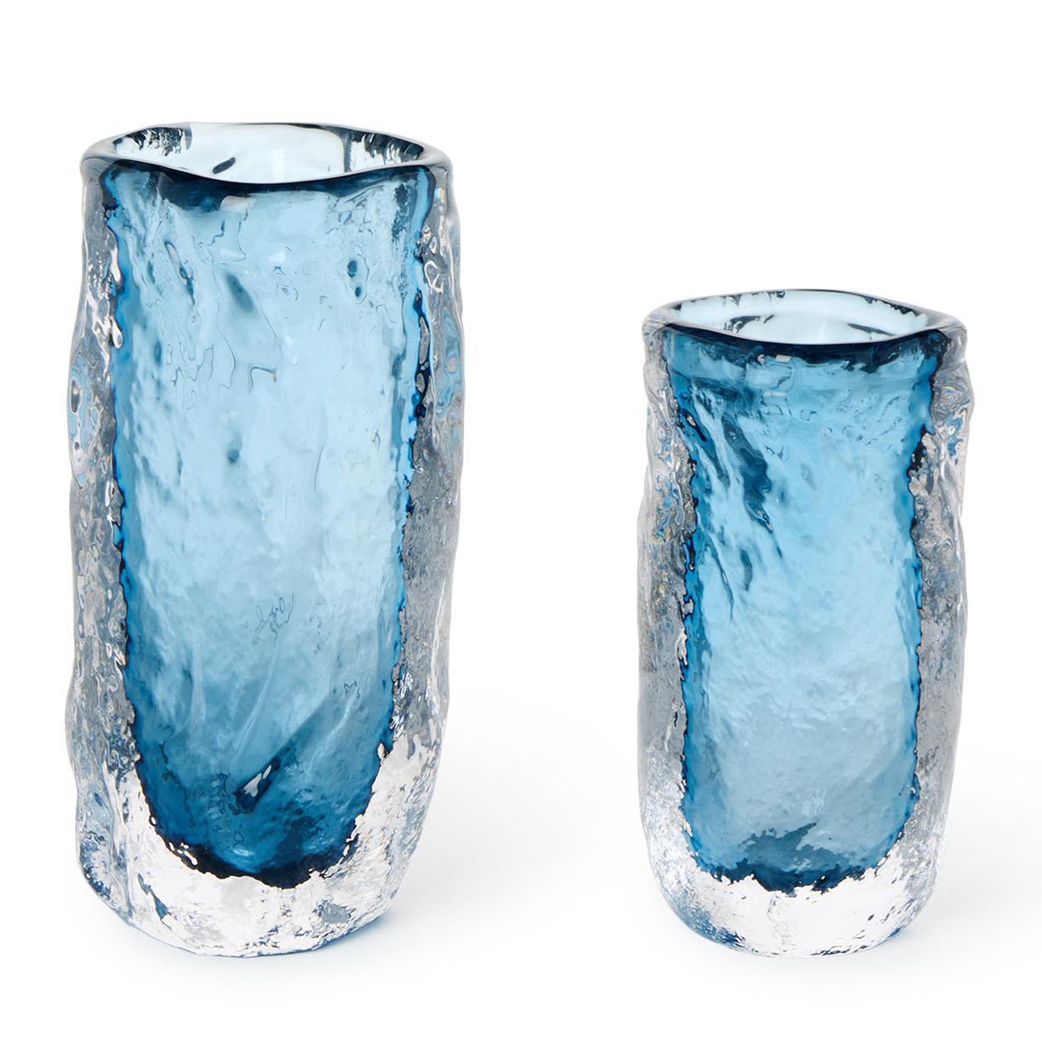 Vendome Blue/Clear Art Hand Blown Glass Vase Set of 2