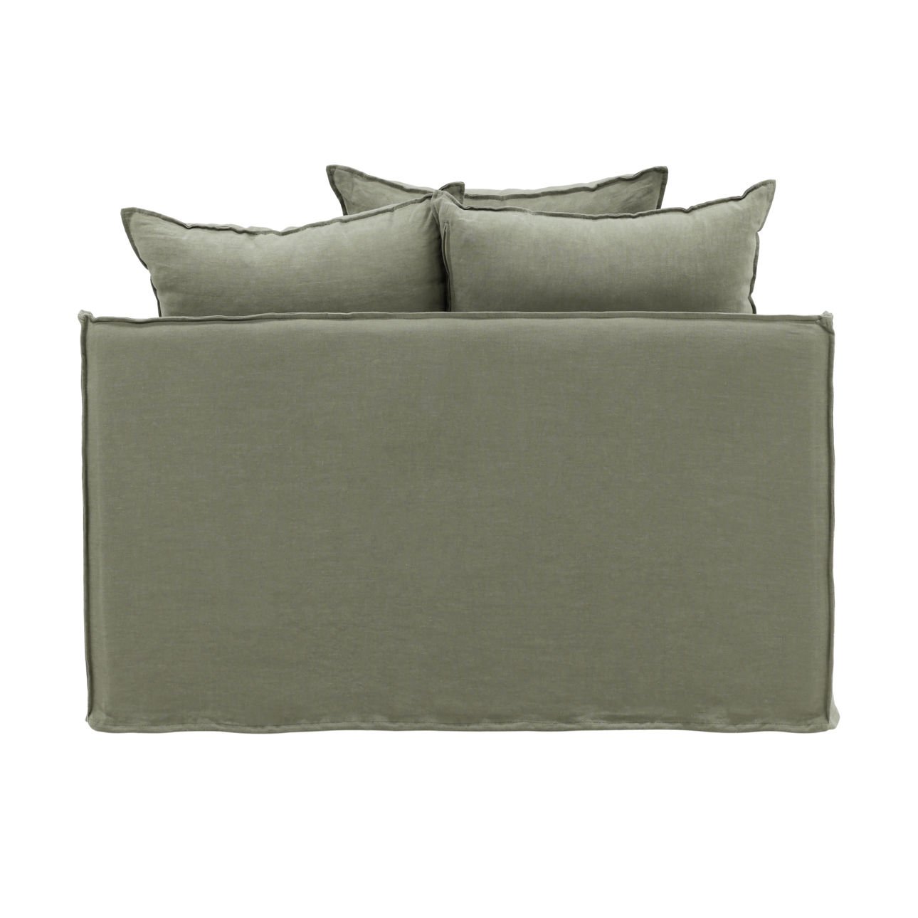 Close-up of the linen slipcover and cushion on the Vivian chair