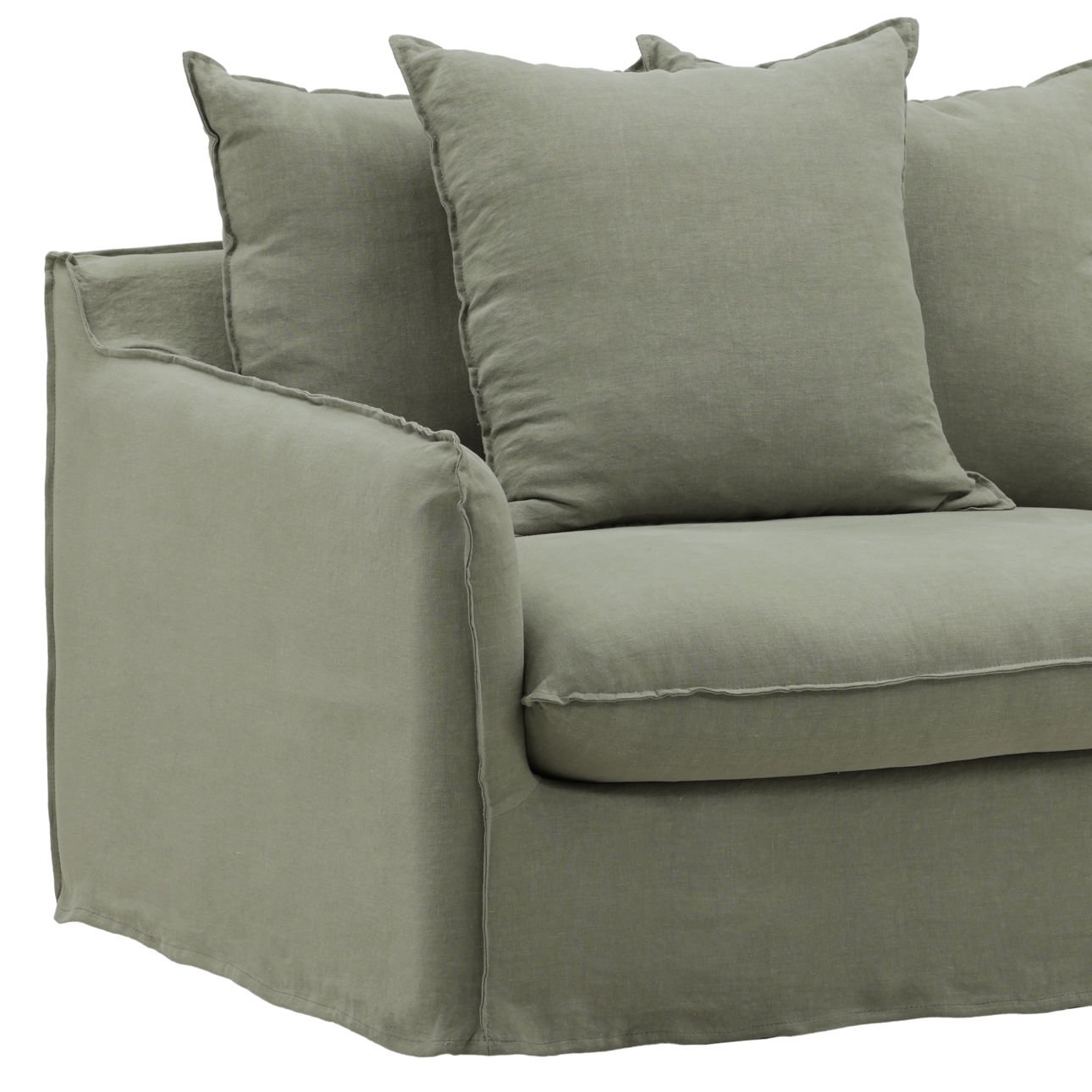 Detail of the feather-blend seat cushion on the Vivian chair