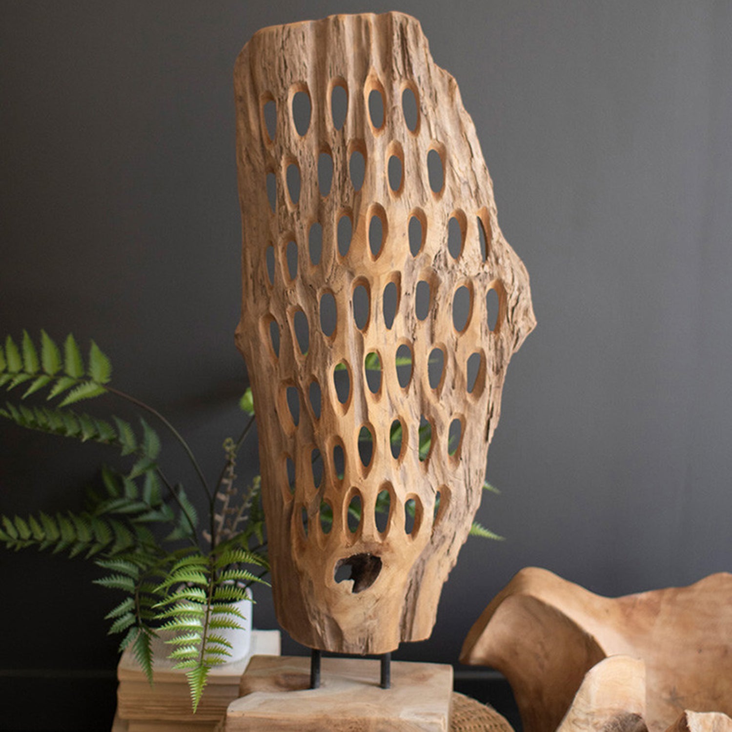 Perforated Carved Teak Wood Sculpture