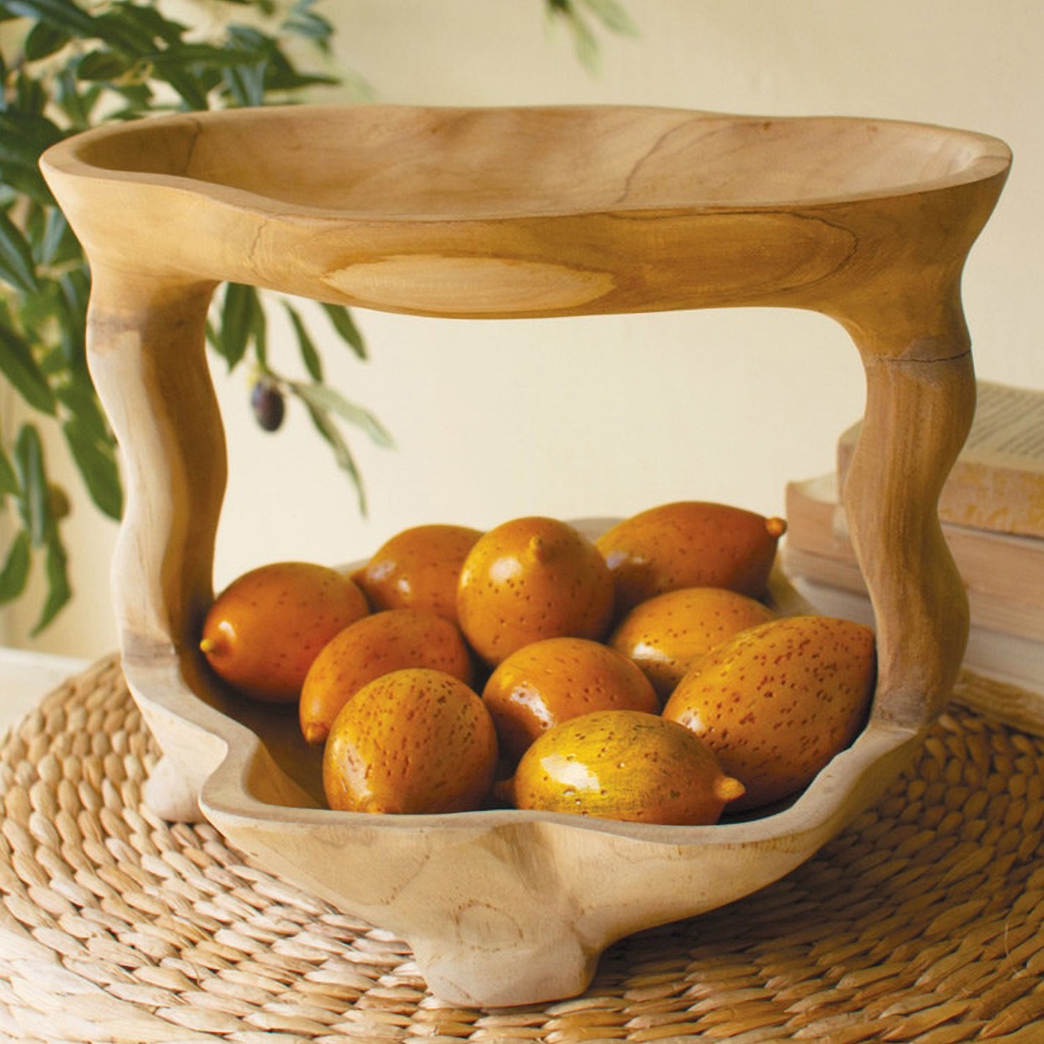 Two-Tiered Teakwood Serving Tower