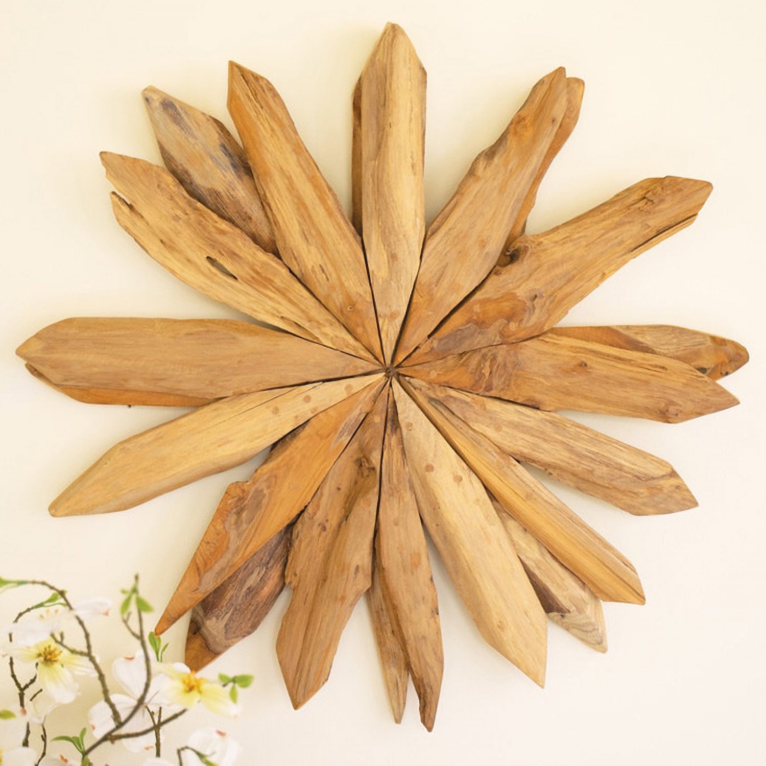 Sunburst Teakwood Wall Sculpture