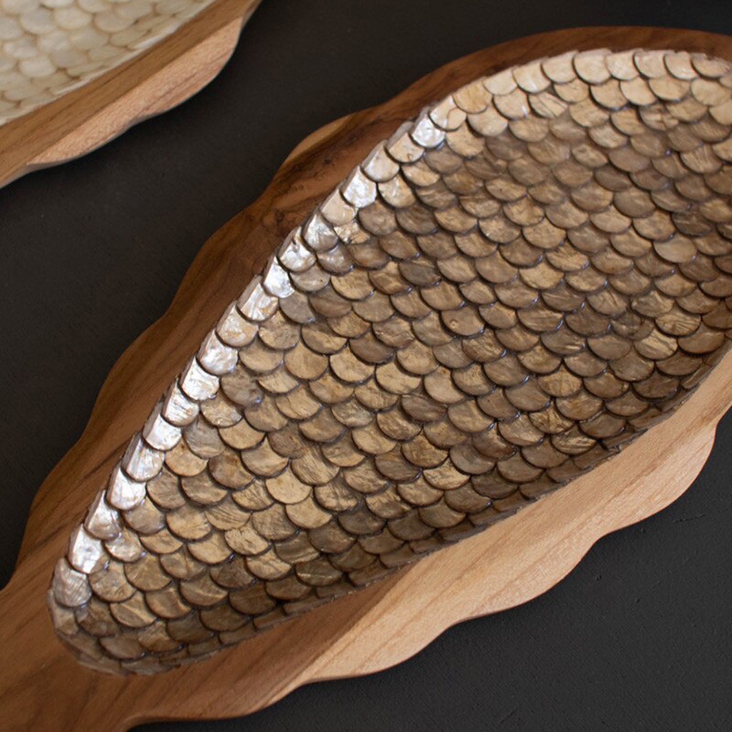 Carved Fish Dish with Capiz Set of 2