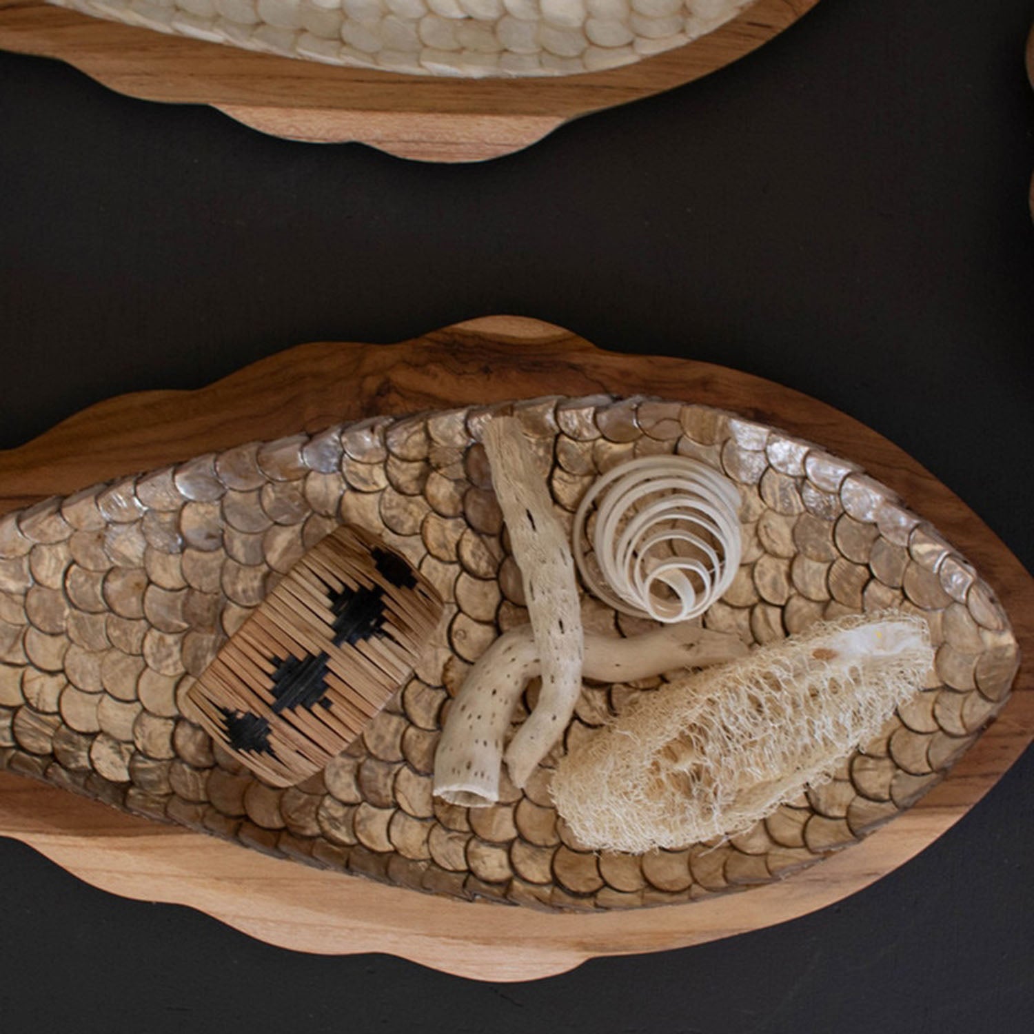 Carved Fish Dish with Capiz Set of 2