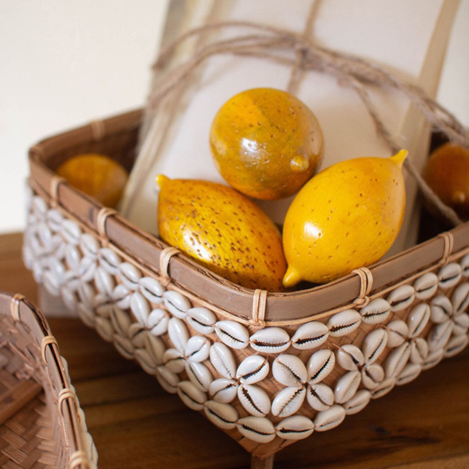 Bamboo Tray with Shell Set of 2