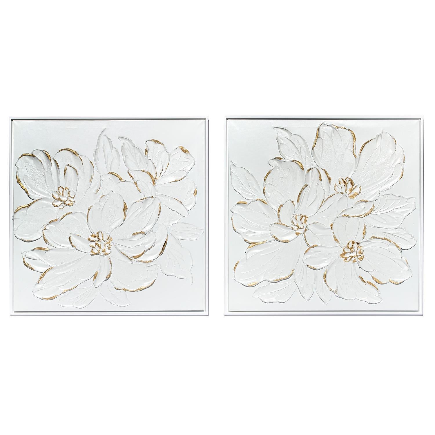White Florals with Gold Accent Wall Art Set of 2