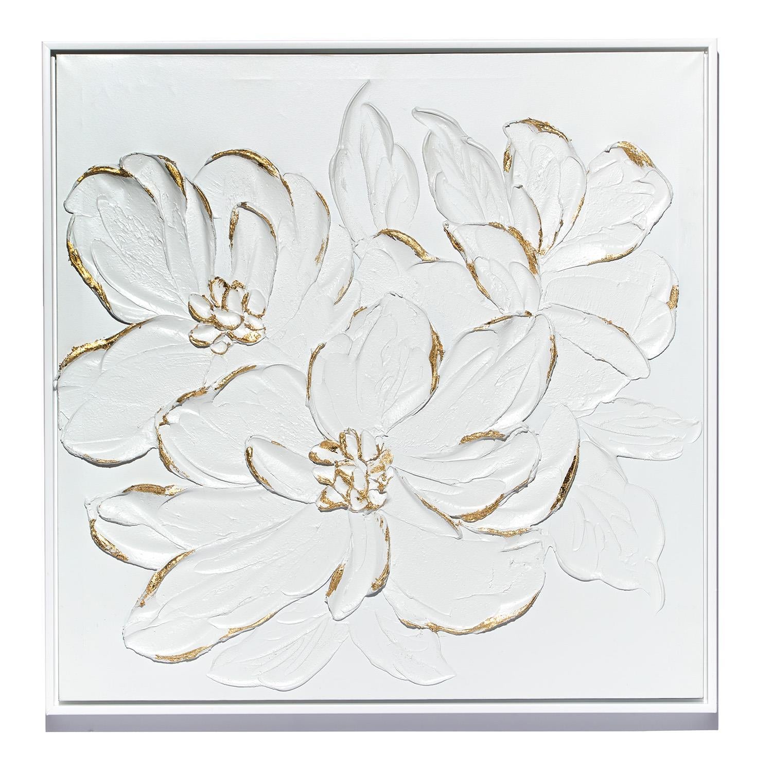 White Florals with Gold Accent Wall Art Set of 2