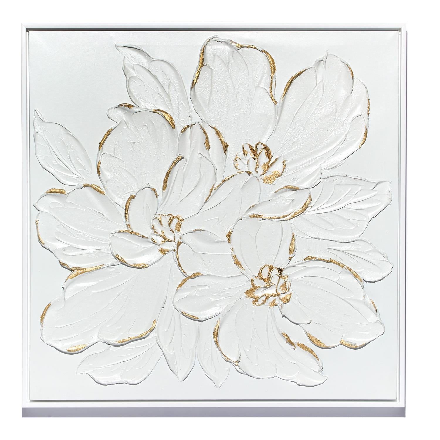 White Florals with Gold Accent Wall Art Set of 2
