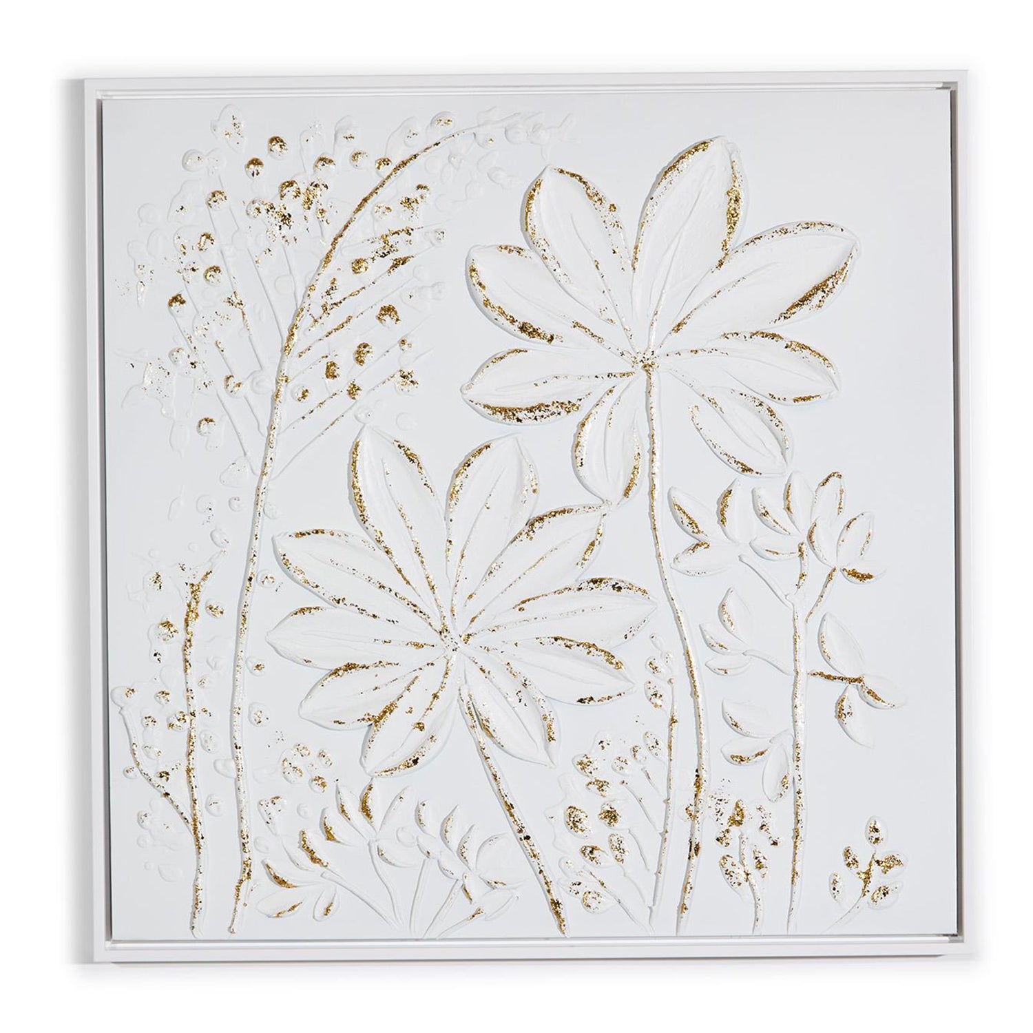 White Florals with Gold Accent Textured Plaster Wall Art Set of 2