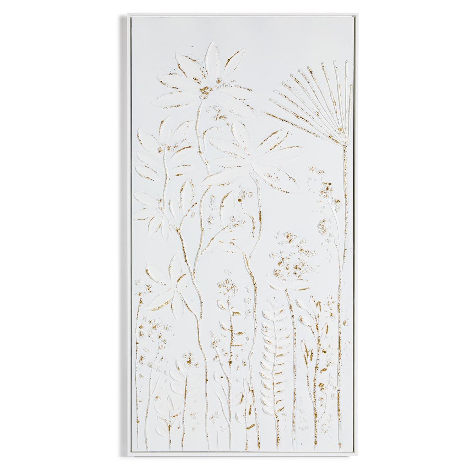 Tall Floral White Textured Plaster Wall Art Set of 2