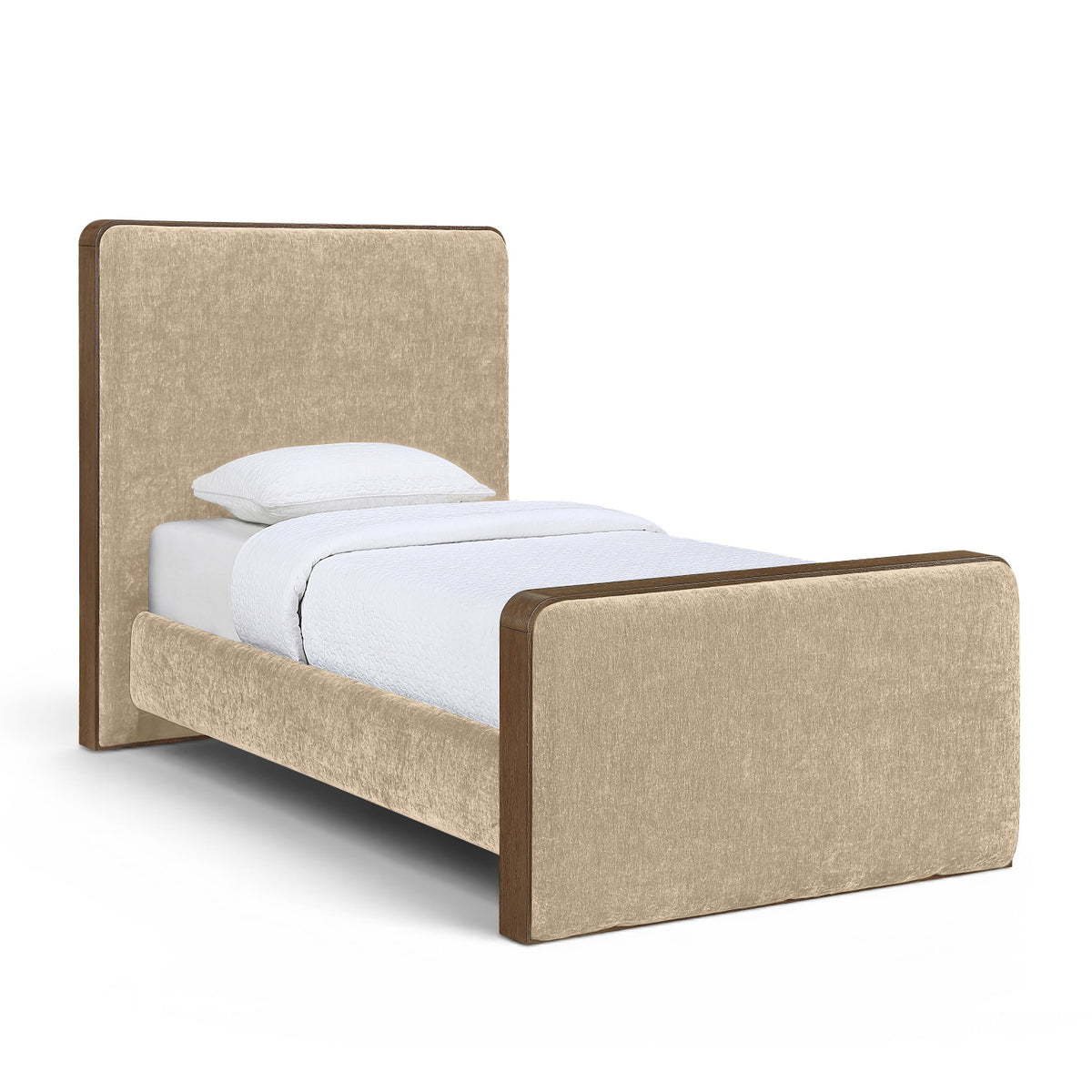 Dalton Beige Fabric Upholstered Bed in beige polyester fabric, primary product view