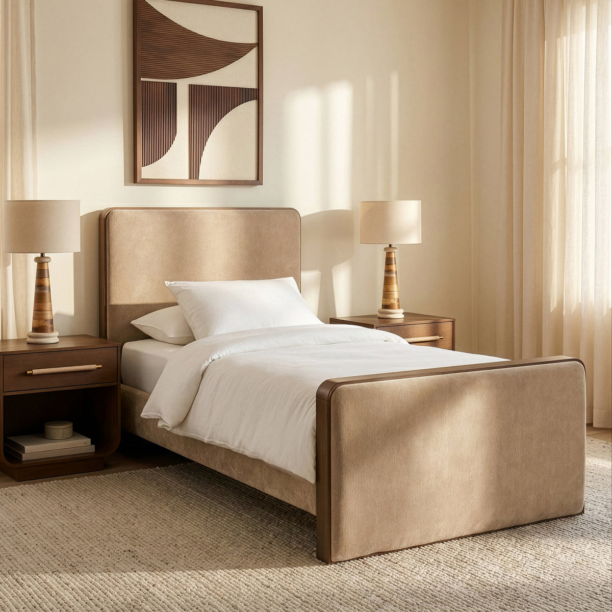 Dalton Beige Fabric Upholstered Bed