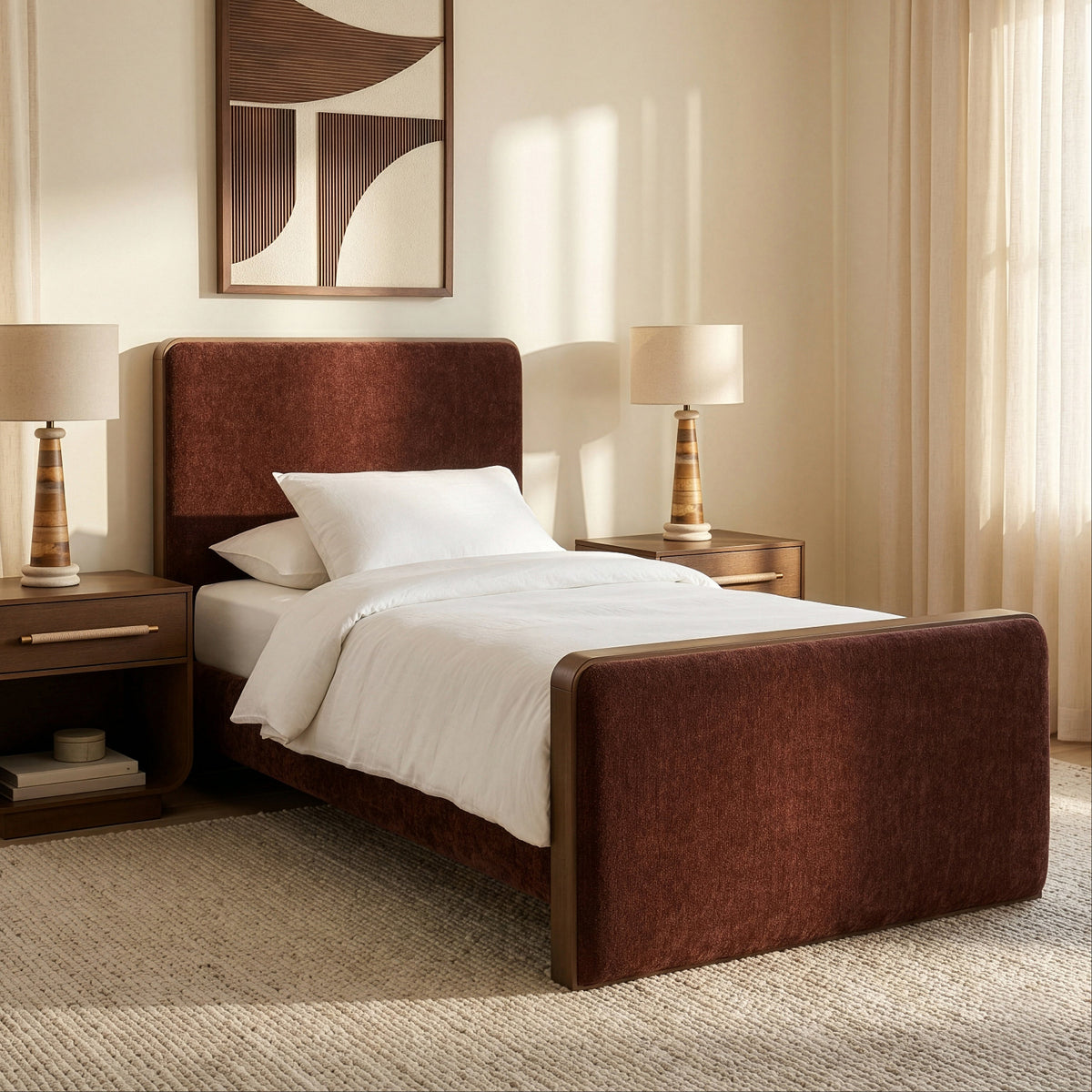 Dalton Burgundy Fabric Upholstered Bed