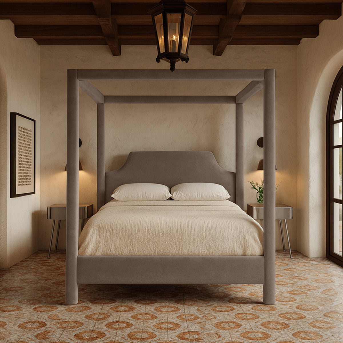 Dawson Taupe Velvet Upholstered Bed