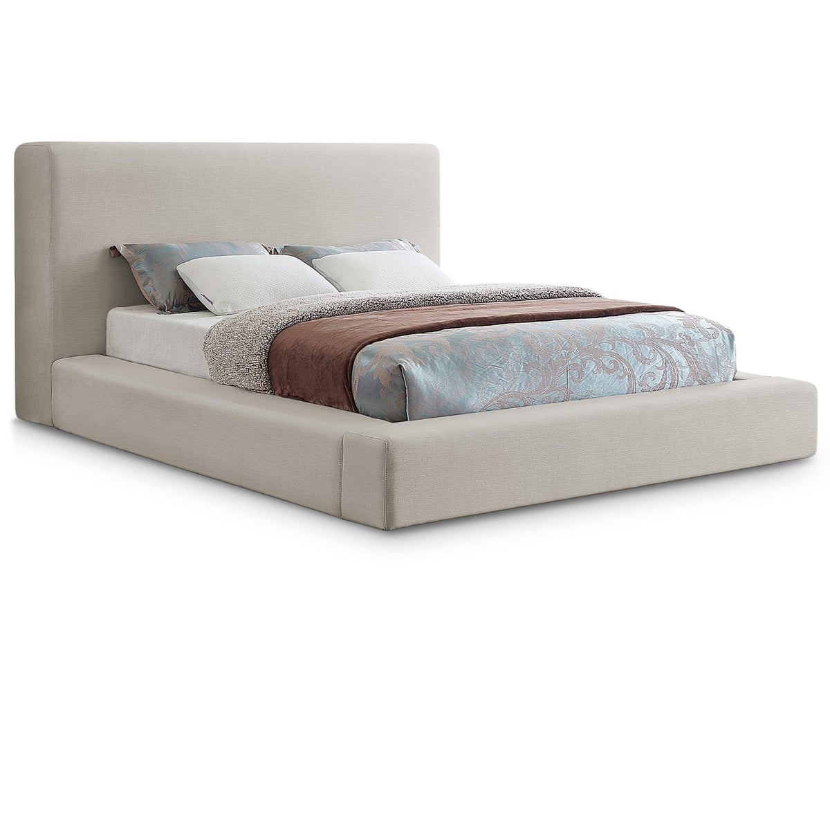Devin Beige Linen Textured Fabric Upholstered Bed