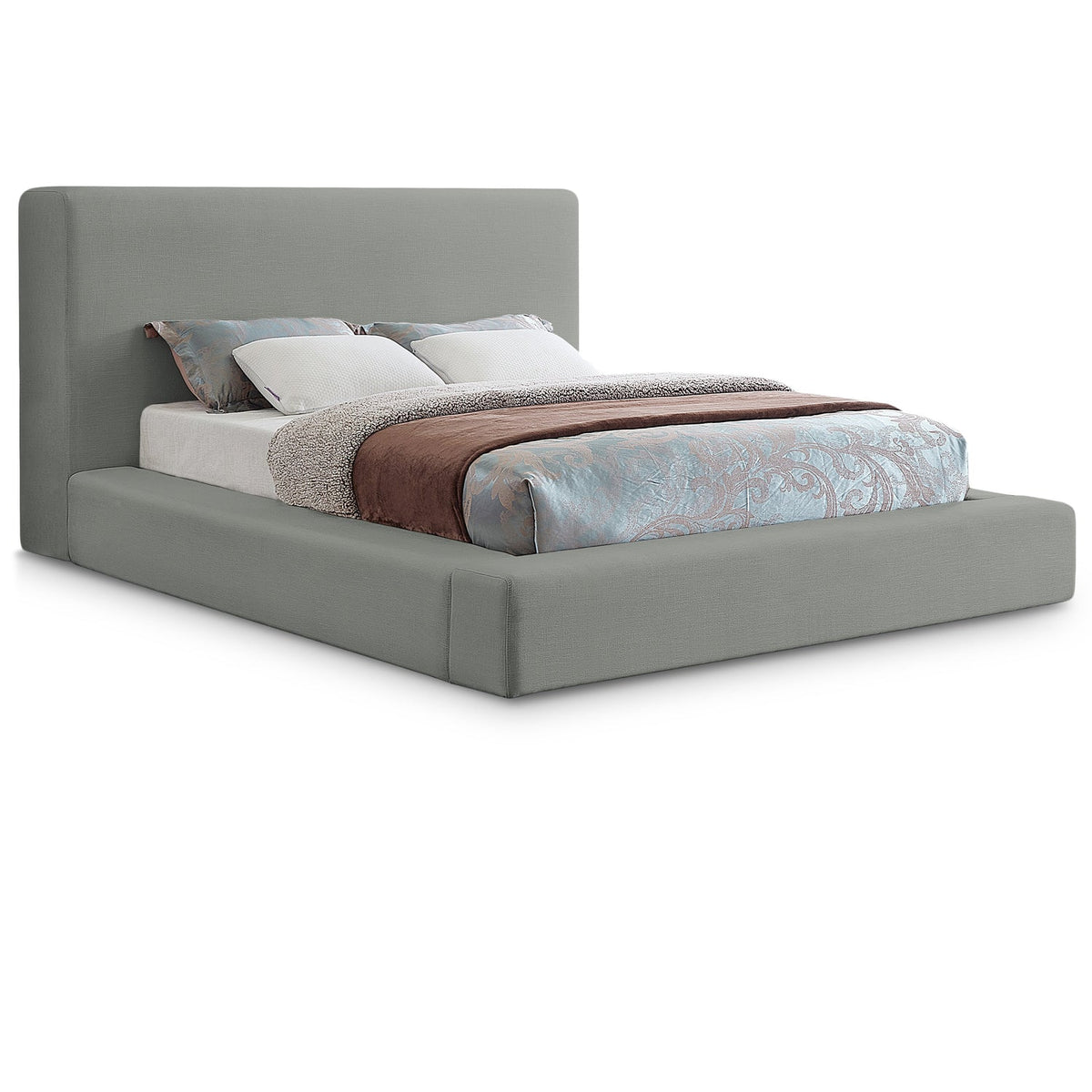 Devin Grey Linen Textured Fabric Upholstered Bed